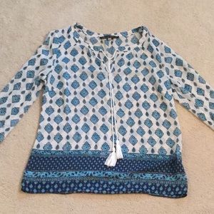 Rose and olive long sleeve flowy blouse size small